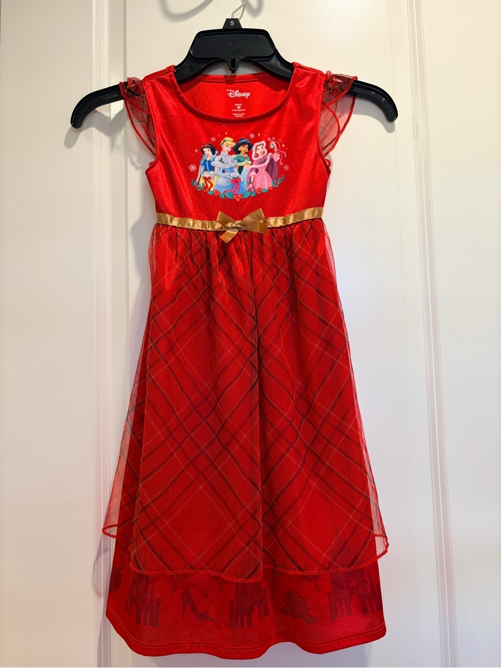 Disney Red Girls' Princess Party Dress with Gold Bow Christmas Holidays 4T